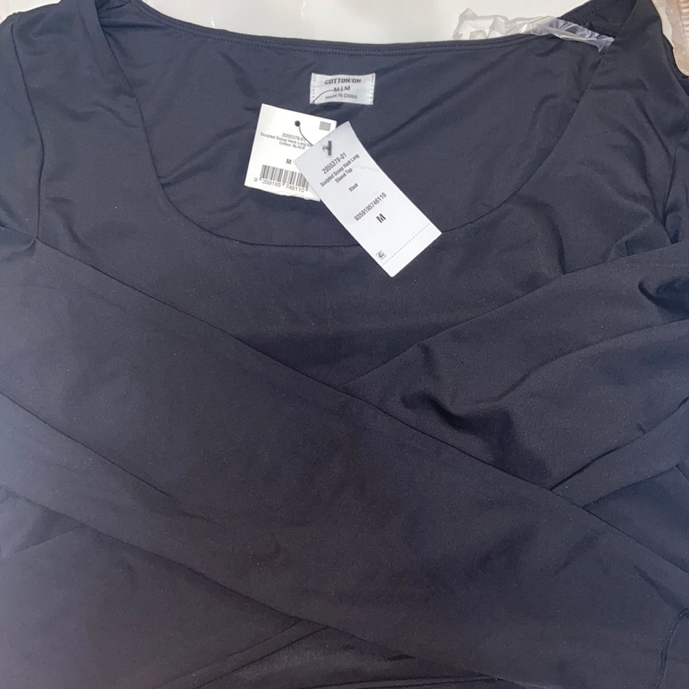 Cotton on sculpted scoop neck long sleeve top black